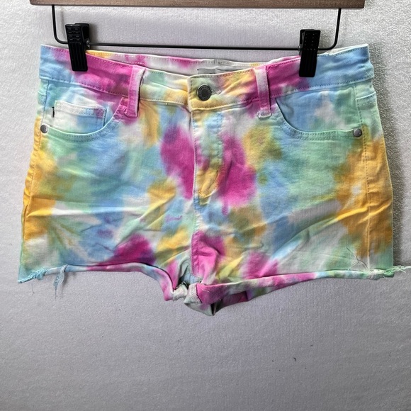 Judy Blue Swirl Tie Dye Cutoff Shorts Womens M denim Cute Stretch Summer 2182 - Picture 2 of 8